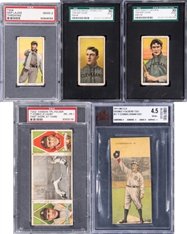 1909-1911 "T"-Cards Baseball Graded Quintet (5 Different) – Including Depictions of Ty Cobb (2) and Nap Lajoie (3)